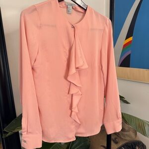H&M Soft Pink Ruffle Front Blouse